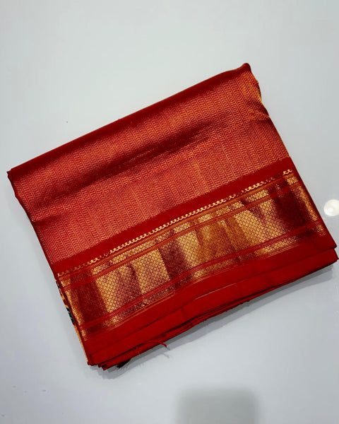 Red Pure Silk Paithani with Brocade Detailing