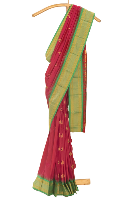 Magenta Pure Silk Paithani Saree with Peacock Buttis and Contrast Chatai Border