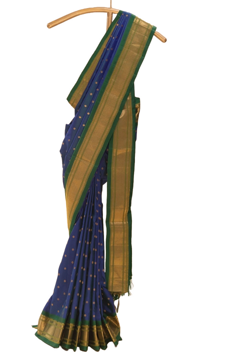 Royal Blue Pure Silk Paithani Saree with Chatai Green Zari Border