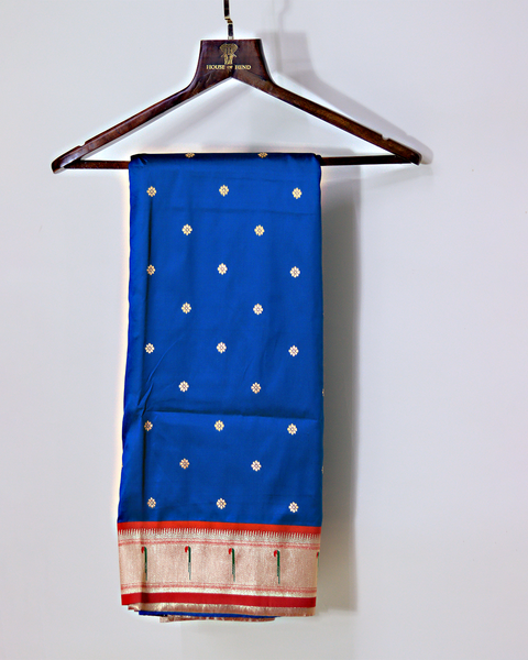 Royal Blue Semi-Silk Paithani Silk Saree with  Border
