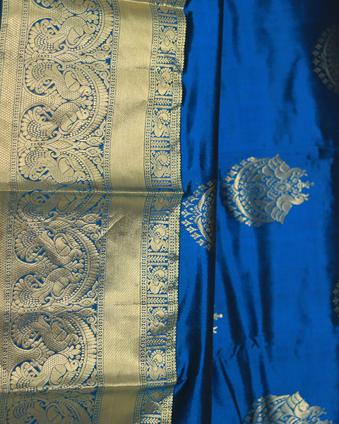 Royal Blue Colour Semi-Silk Kanjivaram Saree with Zari