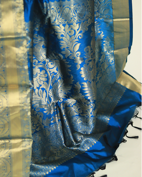 Royal Blue Colour Semi-Silk Kanjivaram Saree with Zari