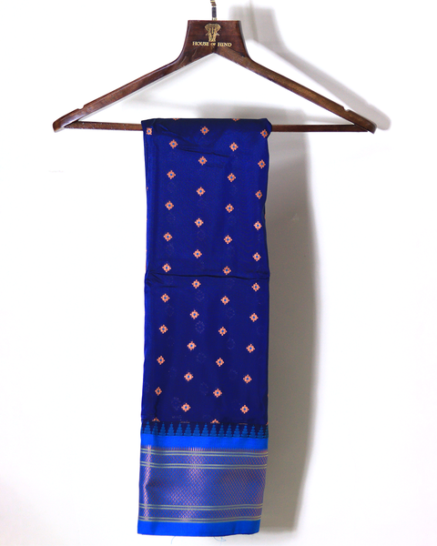 Royale Blue Semi-Silk Paithani Saree with Golden Border