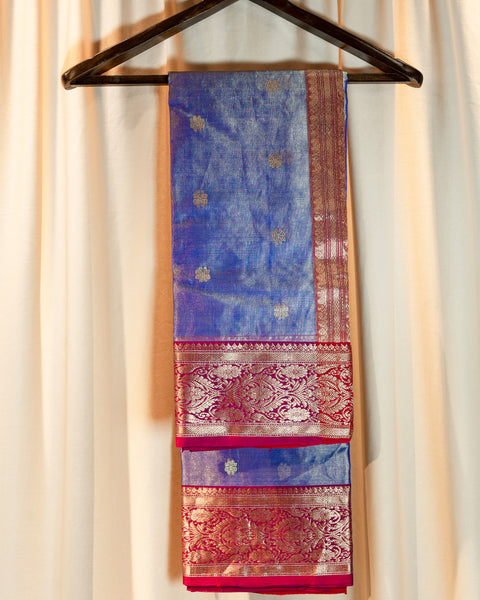 Slate Blue Chanderi Silk Saree