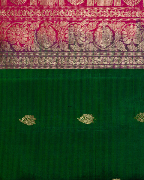 Elegant Bottle Green Soft Silk Saree with Contrast Pink Border