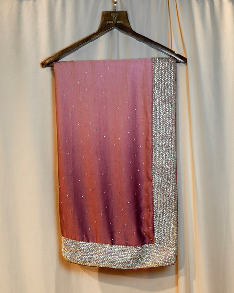 Partywear Pink and Maroon Ombre Crepe Saree