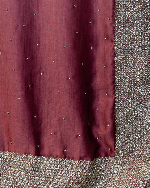 Partywear Pink and Maroon Ombre Crepe Saree