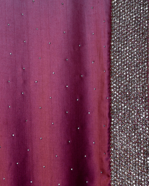 Partywear Pink and Maroon Ombre Crepe Saree