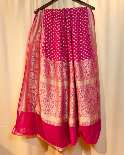 Radiant Rani Pink Khaddi Georgette Saree: A Blend of Tradition and Elegance