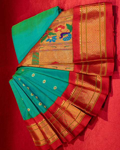 Turquoise Blue 9 yards Silk Saree: A Symphony of Tradition and Elegance