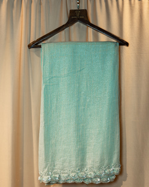 Aqua Green Sequin Saree with Stone Work Border: A Symphony of Elegance