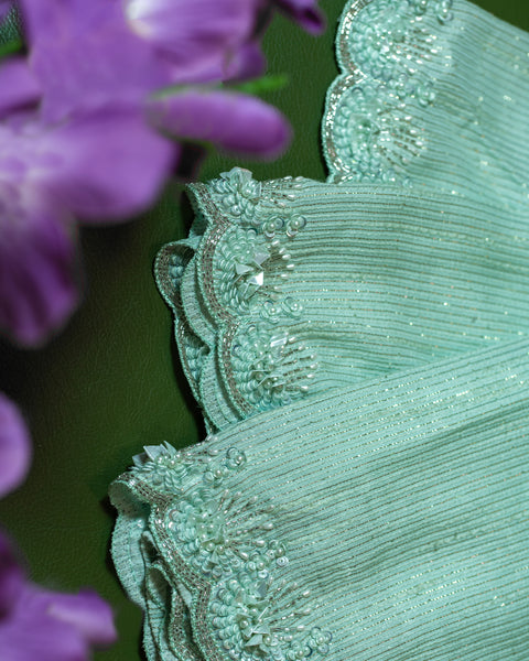 Aqua Green Sequin Saree with Stone Work Border: A Symphony of Elegance