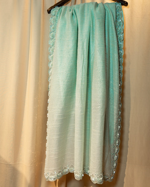 Aqua Green Sequin Saree with Stone Work Border: A Symphony of Elegance