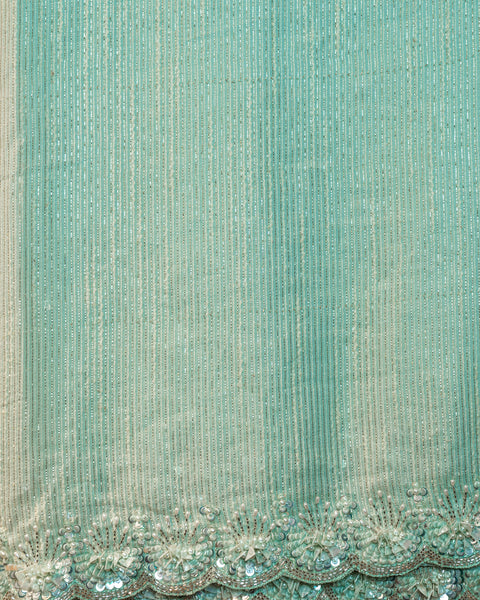 Aqua Green Sequin Saree with Stone Work Border: A Symphony of Elegance