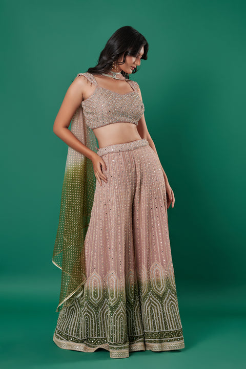 Nude Designer Crop top Indowestern 3-Piece Set