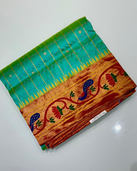 Sea Green / Pista Pure Silk Heirloom Paithani with Khadiyal Border