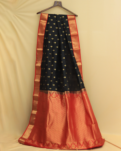 Stunning Black Kanjivaram Saree with Red and Golden Zari Border