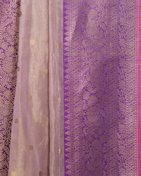 Deep Pink Banarasi Uppada Saree with Regal Purple Border