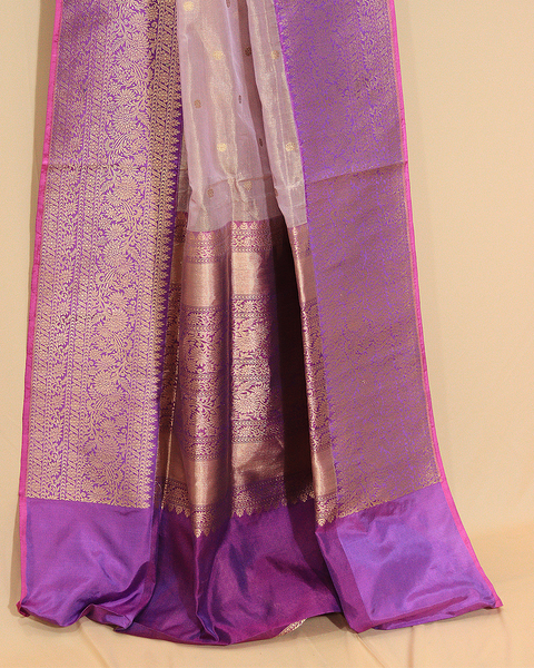 Deep Pink Banarasi Uppada Saree with Regal Purple Border