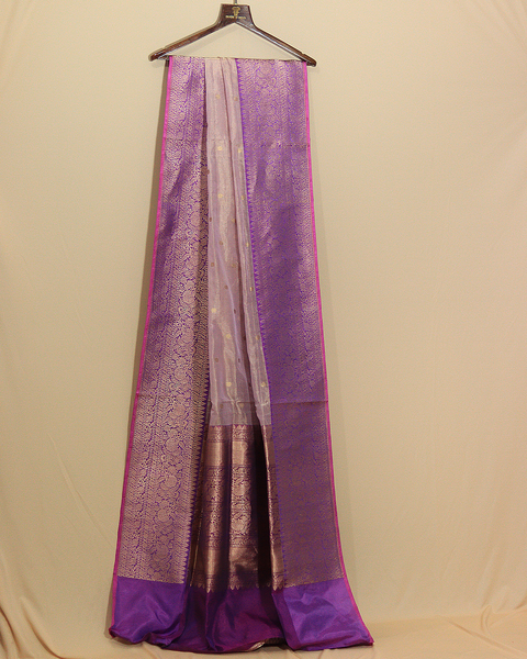 Deep Pink Banarasi Uppada Saree with Regal Purple Border