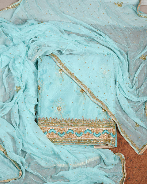 Sky Blue Semi Stitched Suit