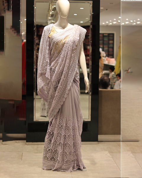 Soft Lavender Net Designer Saree