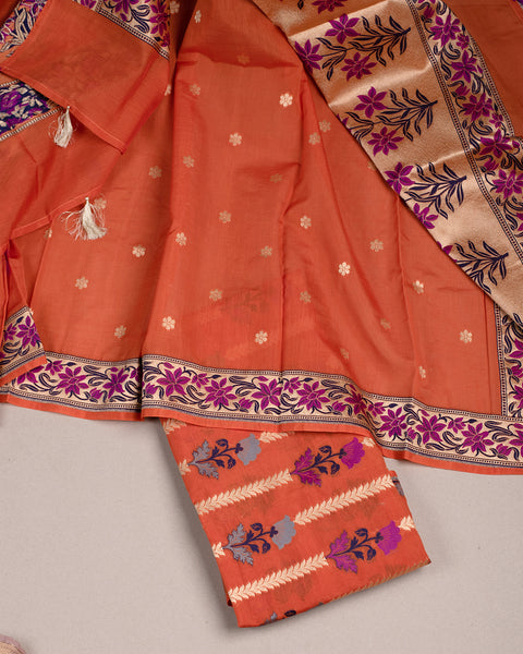 Orange Semi Stitched Suit