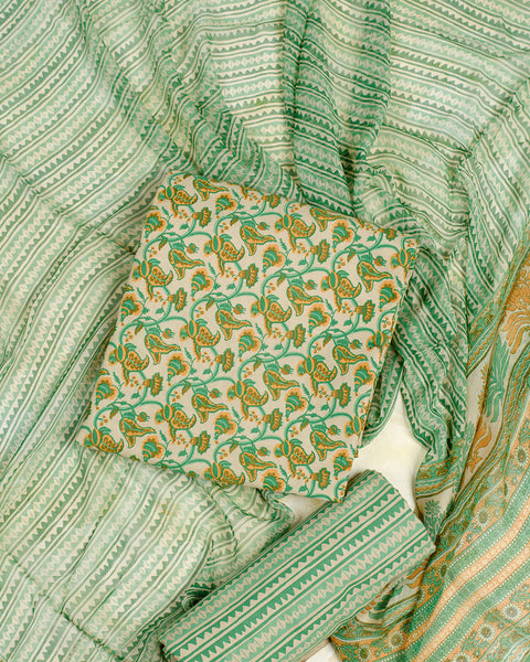 Teal Blue Semi Stitched Suit