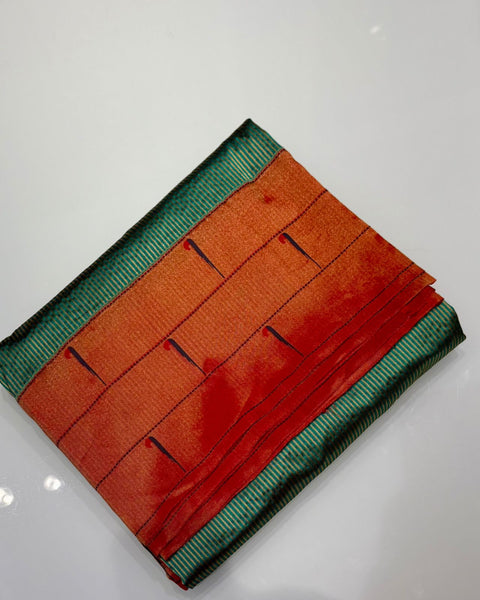 Teal Triple Muniya Tissue Zari Stripes Paithani Saree