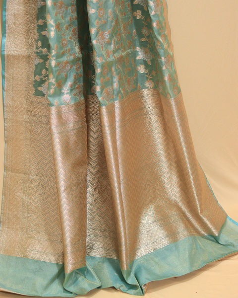 Sea Green Banarasi Uppada Saree with Zari Detailing