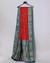 Tomato Red and Peacock Blue Semi-Silk Kanjivaram Saree with Silver Zari Border