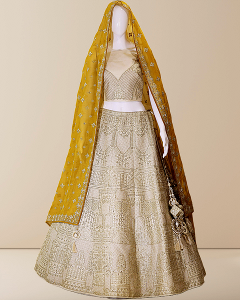 Elegant Off-White Raw Silk Bridal Lehenga