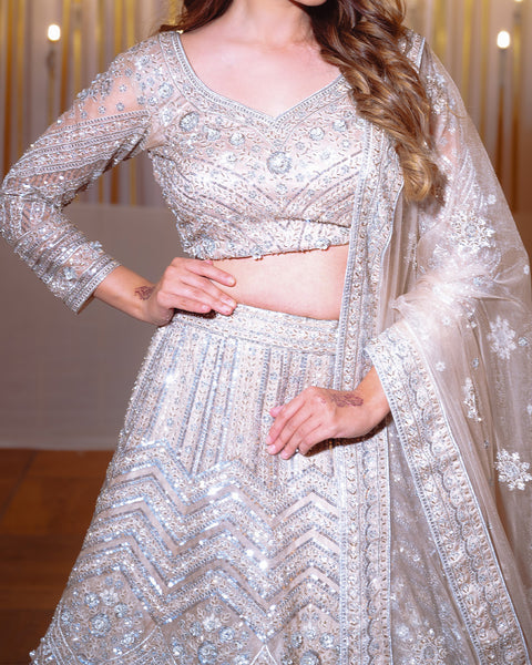 Beige Grey Sequin Designer Lehenga - The Vivaah Edit Reception Special