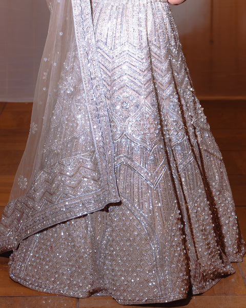 Beige Grey Sequin Designer Lehenga - The Vivaah Edit Reception Special