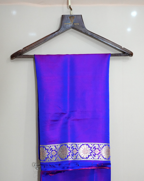 Royal Blue Banarasi Silk Saree with Intricate Silver Banarasi Zaal Weaving