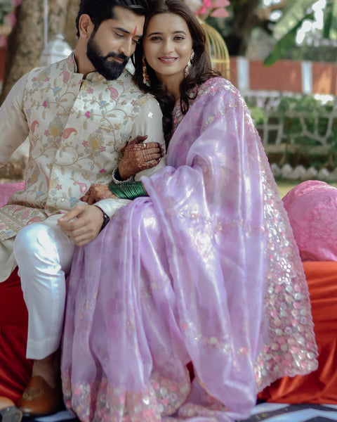 Lavender Organza Saree featuring Shivani Surve