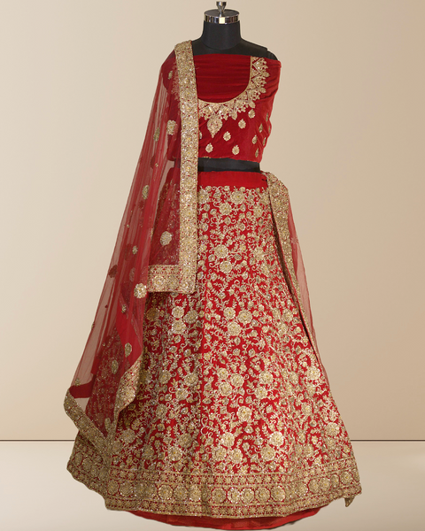 Timeless Red Raw Silk Bridal Lehenga with Zari and Sequin Work