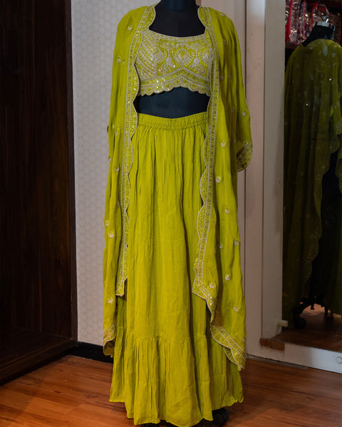 Parrot Green Indo-Western Three-Piece Dress