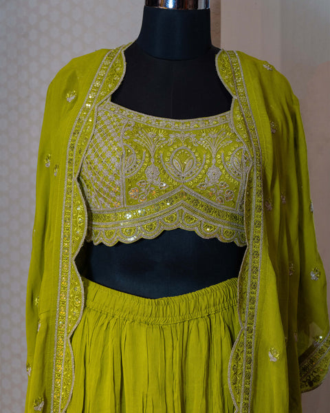 Parrot Green Indo-Western Three-Piece Dress