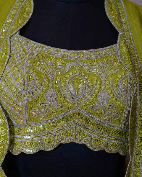 Parrot Green Indo-Western Three-Piece Dress