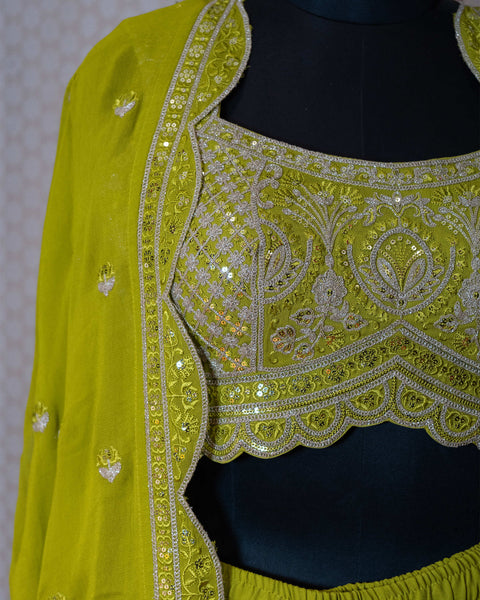 Parrot Green Indo-Western Three-Piece Dress