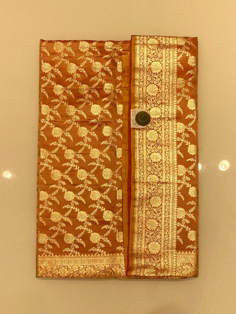 Peach Pure Silk Handwoven Banrasi Silk