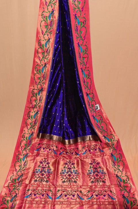 Royal Purple & Pink 9 Yards Paithani Saree in Pure Silk
