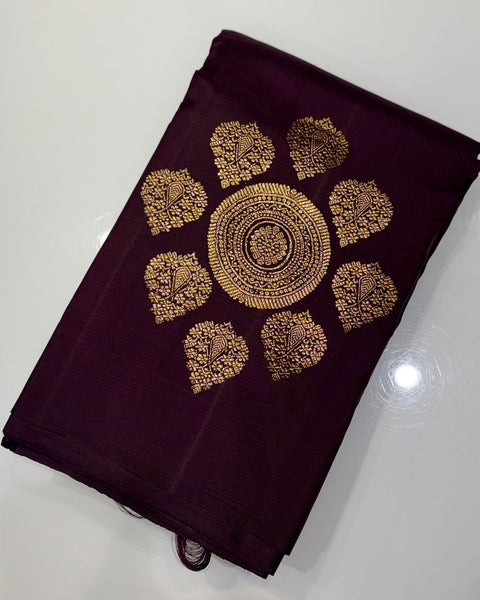 Wine Borderless Kanjeevaram Pure Silk Saree