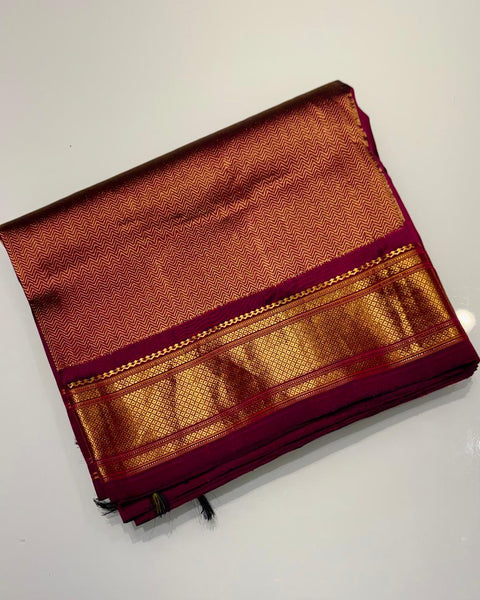 Wine Pure Silk Paithani with Brocade Detailing