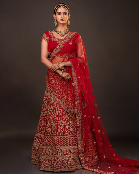 Red Bridal Lehenga with Zardosi Work