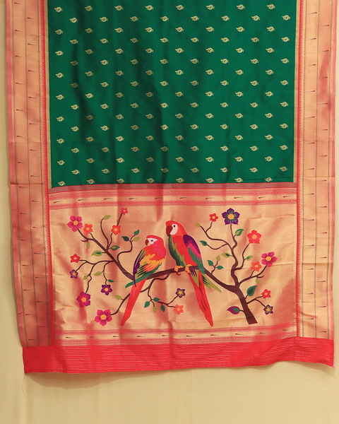 Bottle Green Paithani Shela with Parrot Motif