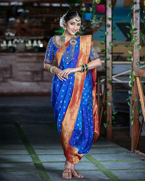 Blue Tripe Munia Paithani Saree