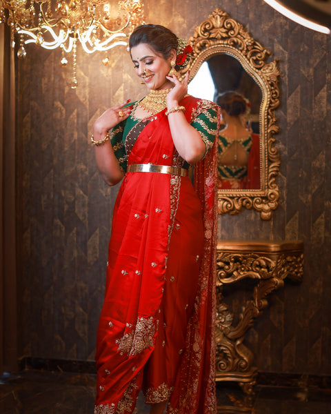 Ruby Red Designer Crepe Saree