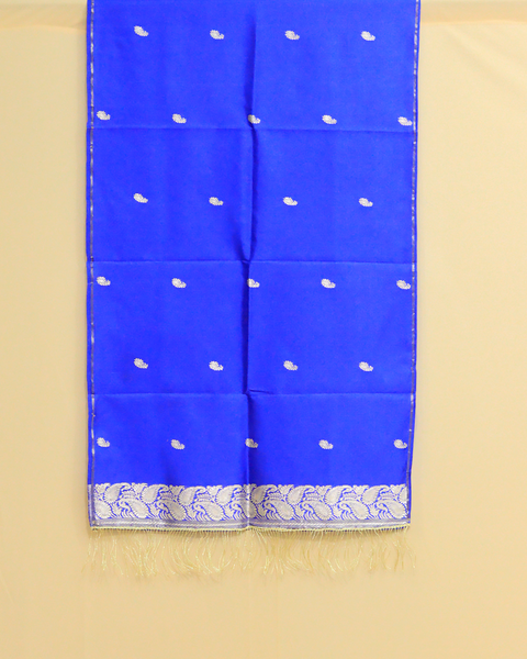 Electric Blue Banarasi Shela with Silver Leaf Motifs